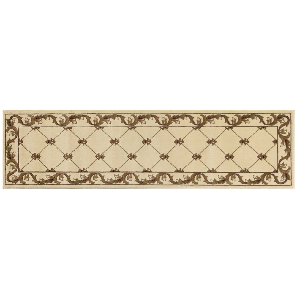 8' Ivory And Brown Floral Vines Runner Rug