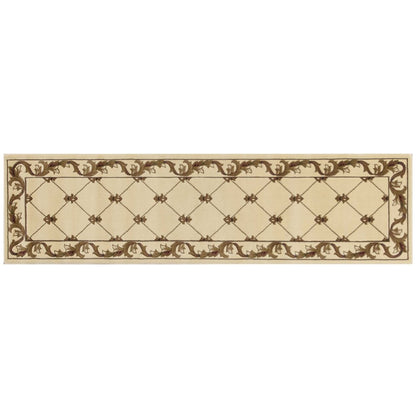 8' Ivory And Brown Floral Vines Runner Rug