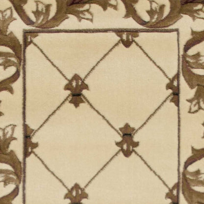 8' Ivory And Brown Floral Vines Runner Rug