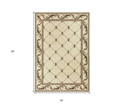 3' X 5' Ivory And Brown Floral Vines Area Rug