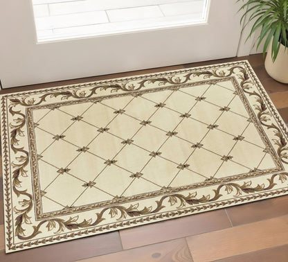 3' X 5' Ivory And Brown Floral Vines Area Rug