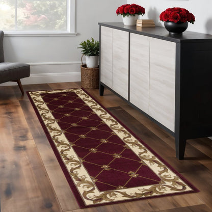 3' X 5' Red And Ivory Floral Vines Area Rug