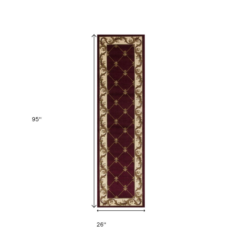 3' X 5' Red And Ivory Floral Vines Area Rug