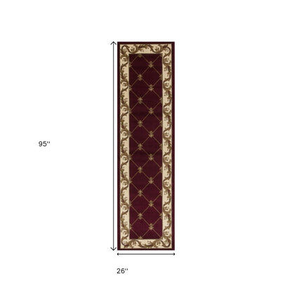 3' X 5' Red And Ivory Floral Vines Area Rug