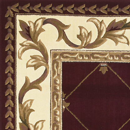 3' X 5' Red And Ivory Floral Vines Area Rug