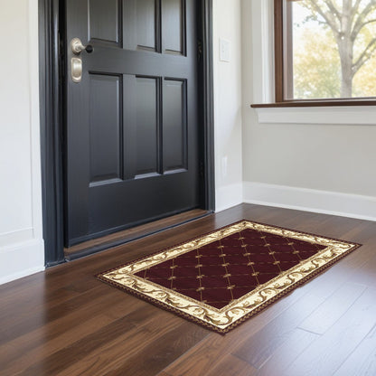 2' X 8' Red Fleur De Lis Runner Rug