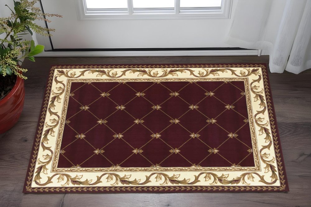 3' X 5' Red And Ivory Floral Vines Area Rug