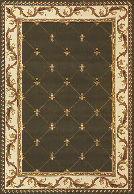 3' X 5' Green Machine Woven Hand Carved Fleur De Lis Indoor Area Rug