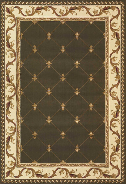 3' X 5' Dark Green Ivory And Brown Floral Vines Area Rug