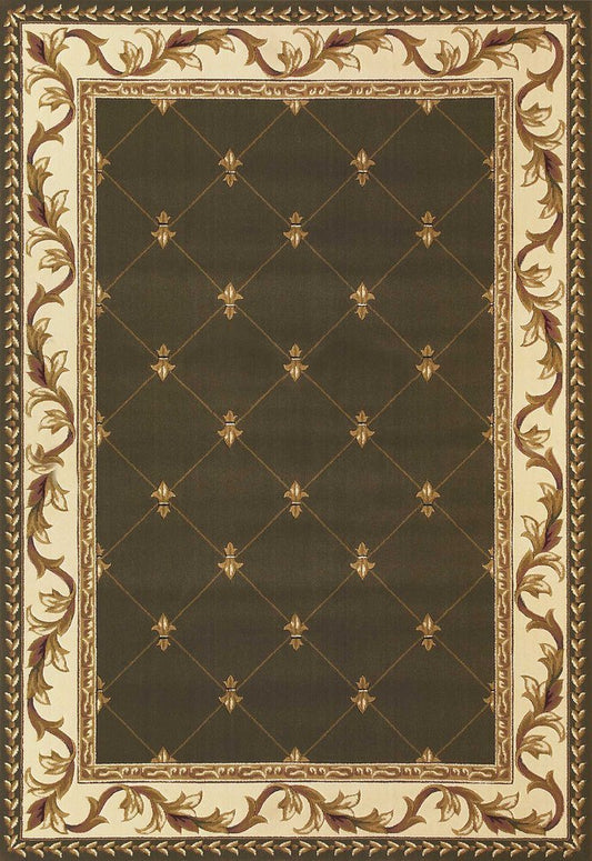 3' X 5' Dark Green Ivory And Brown Floral Vines Area Rug