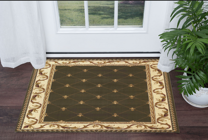 3' X 5' Green Machine Woven Hand Carved Fleur De Lis Indoor Area Rug