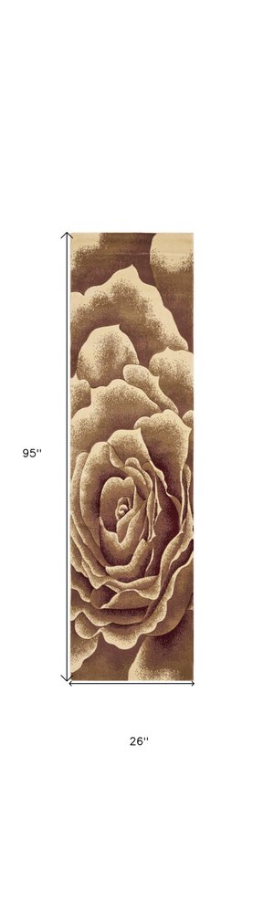 3' X 5' Ivory Brown And Red Floral Area Rug