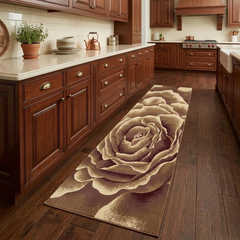 8' Ivory Brown And Red Floral Area Rug