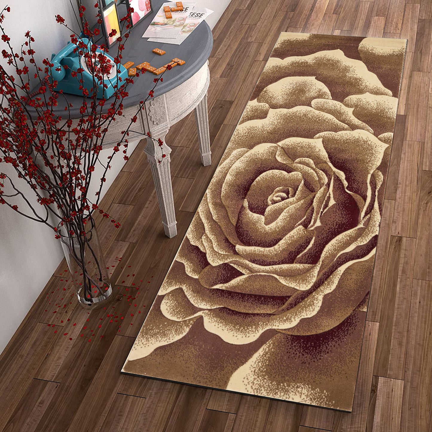 2' X 8' Ivory Floral Runner Rug