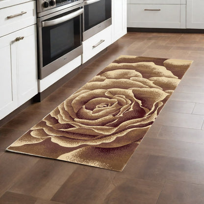 3' X 5' Ivory Brown And Red Floral Area Rug