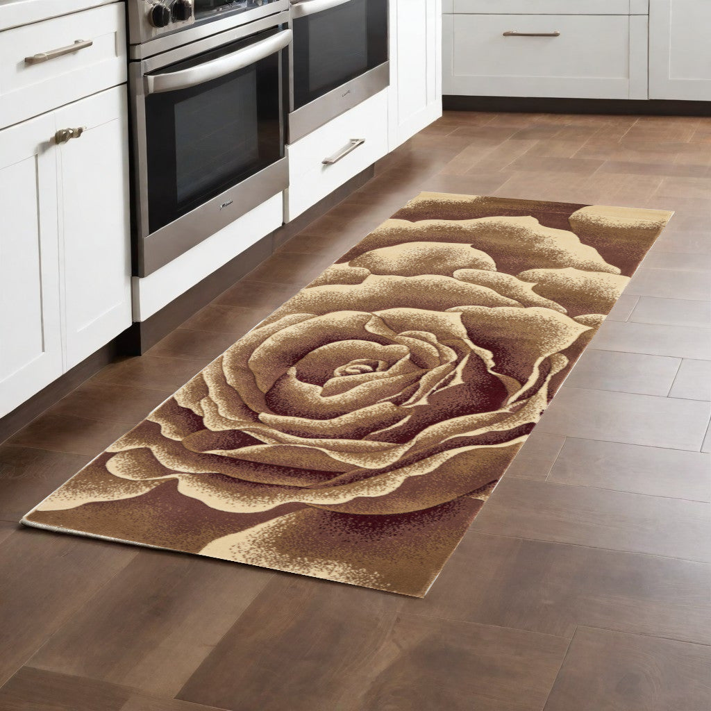 2' X 8' Ivory Floral Runner Rug