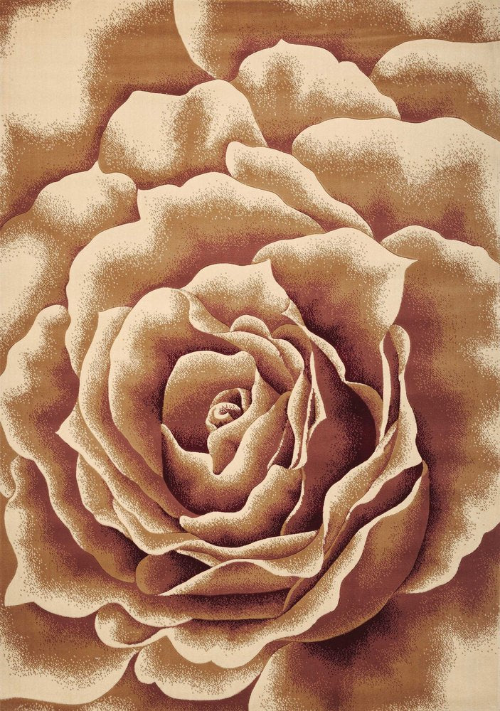 8' Ivory Brown And Red Floral Area Rug