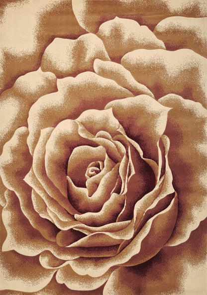 3' X 5' Ivory Brown And Red Floral Area Rug