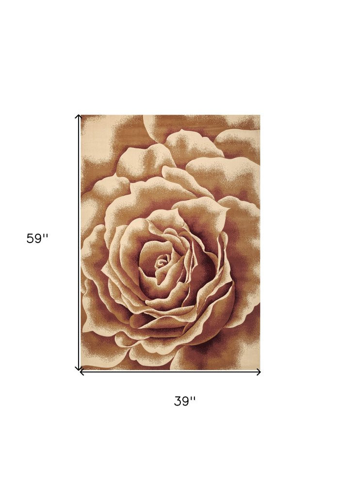 8' Ivory Brown And Red Floral Area Rug