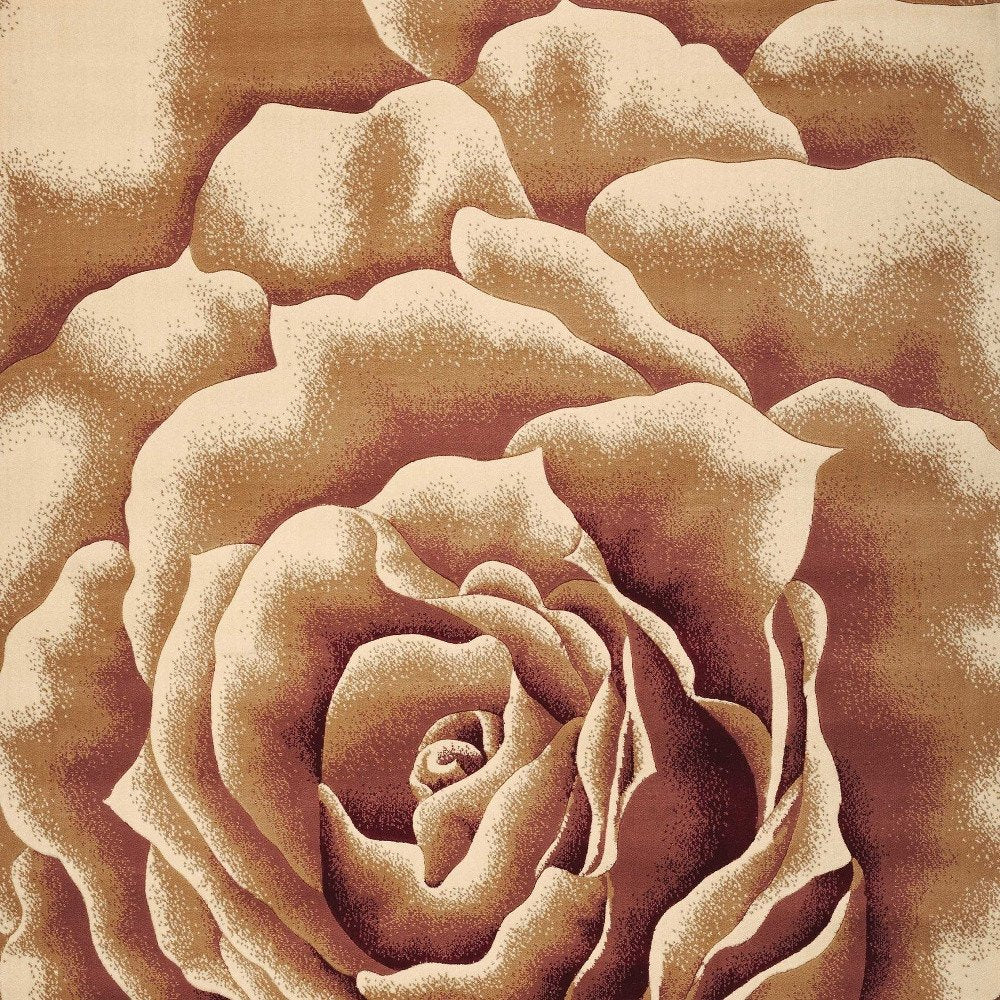 8' Ivory Brown And Red Floral Area Rug