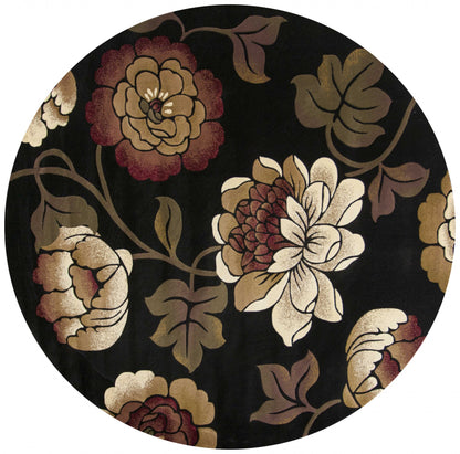 5' X 8' Black and Tan Floral Area Rug