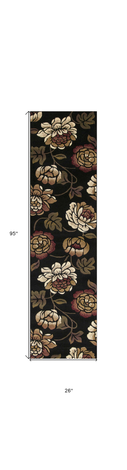 5' X 8' Black and Tan Floral Area Rug