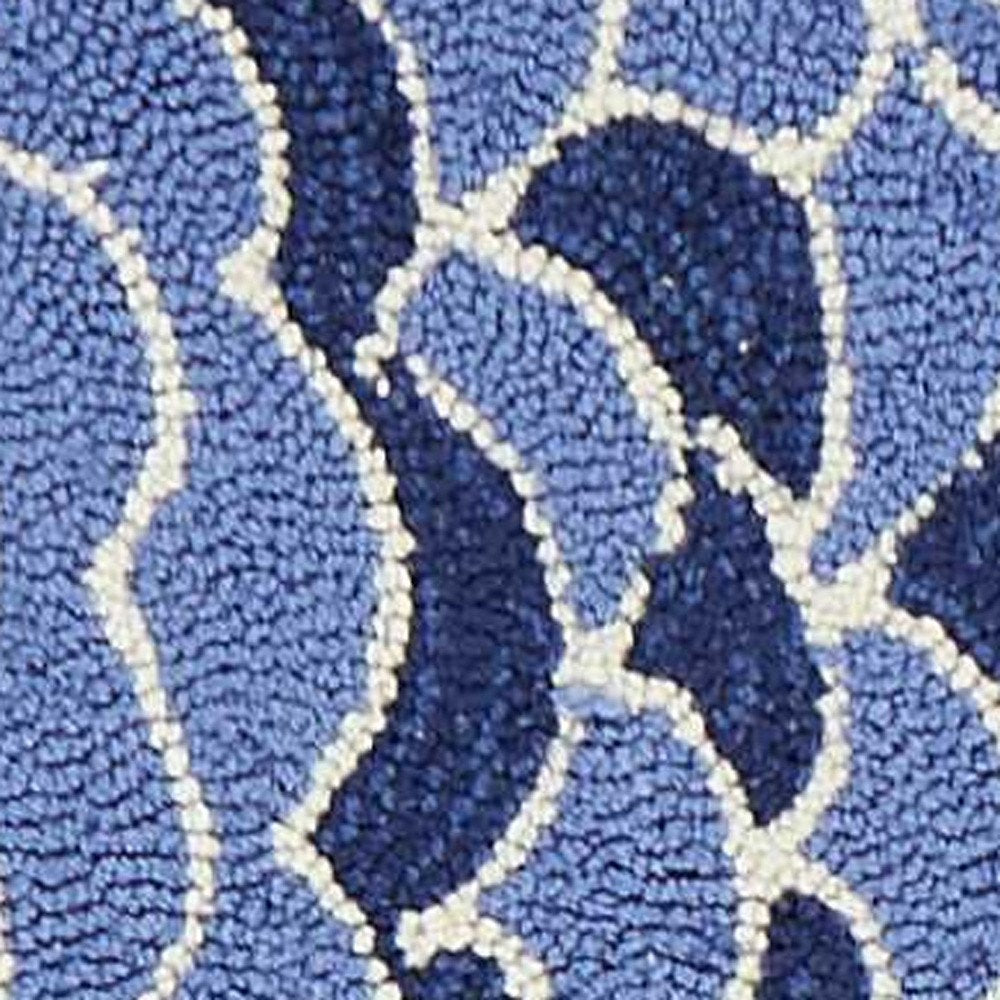 8' Blue Ivory And Green Fish Hand Tufted Runner Rug