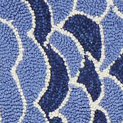 8' Blue Ivory And Green Fish Hand Tufted Runner Rug