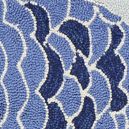 8' Blue Ivory And Green Fish Hand Tufted Runner Rug