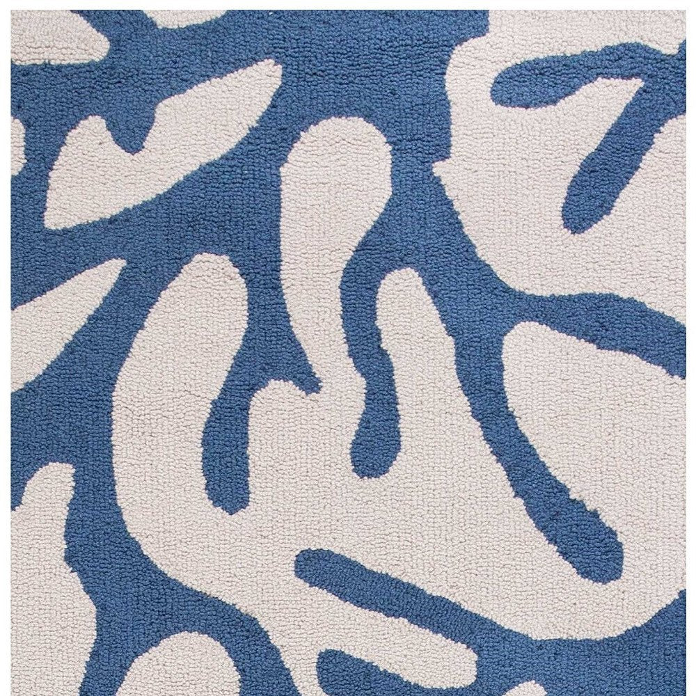 8' Ivory And Blue Runner Rug