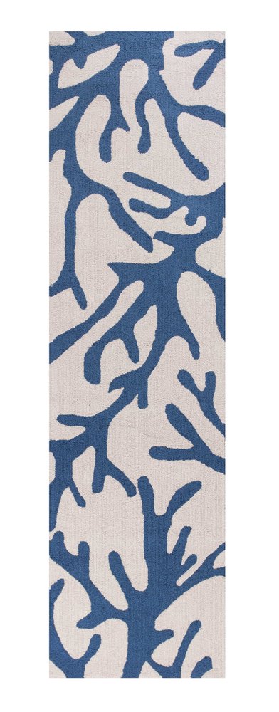 8' Ivory And Blue Runner Rug