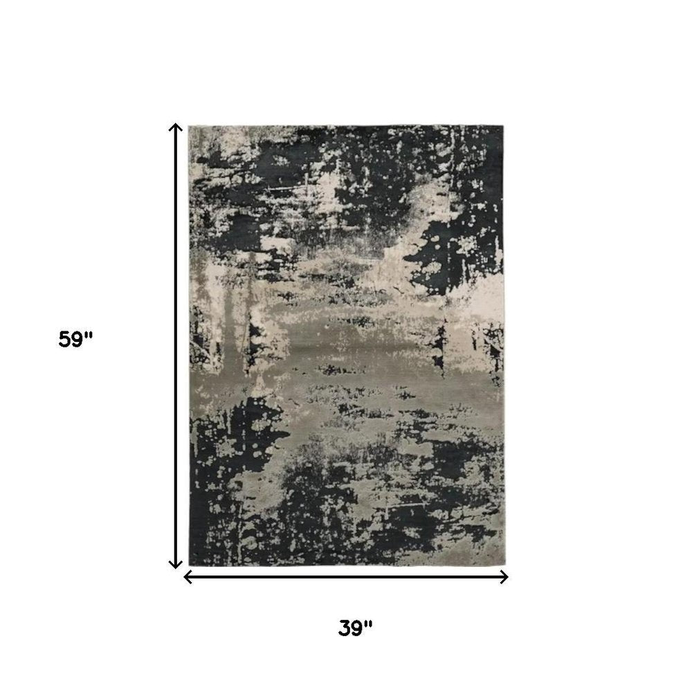 6' X 9' Black and Silver Area Rug