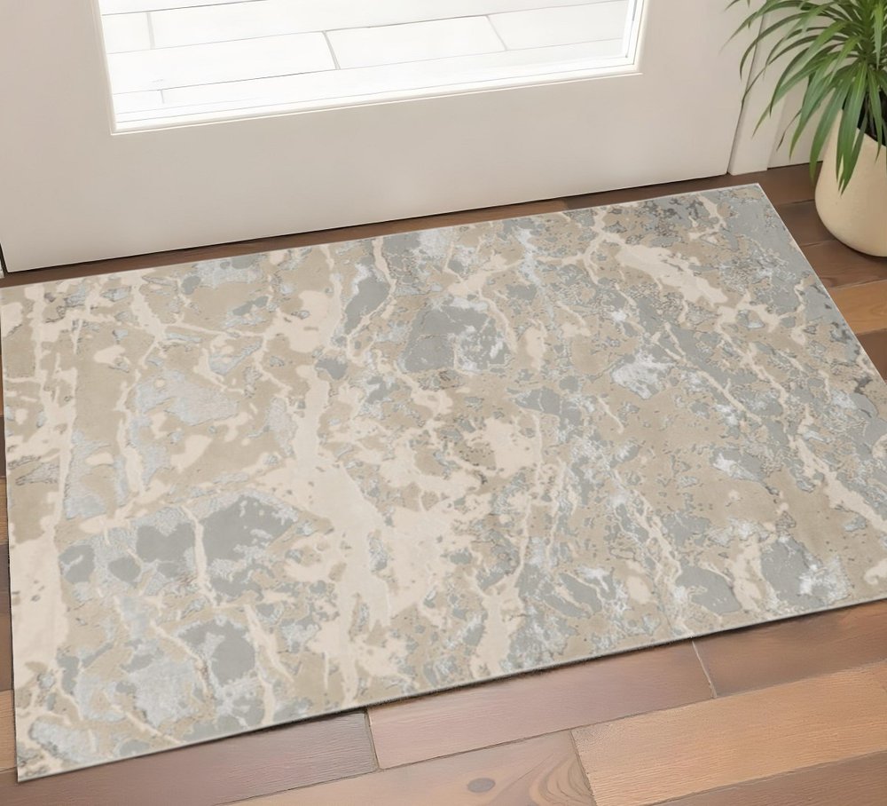 3' X 5' Sand Gray And Beige Abstract Area Rug