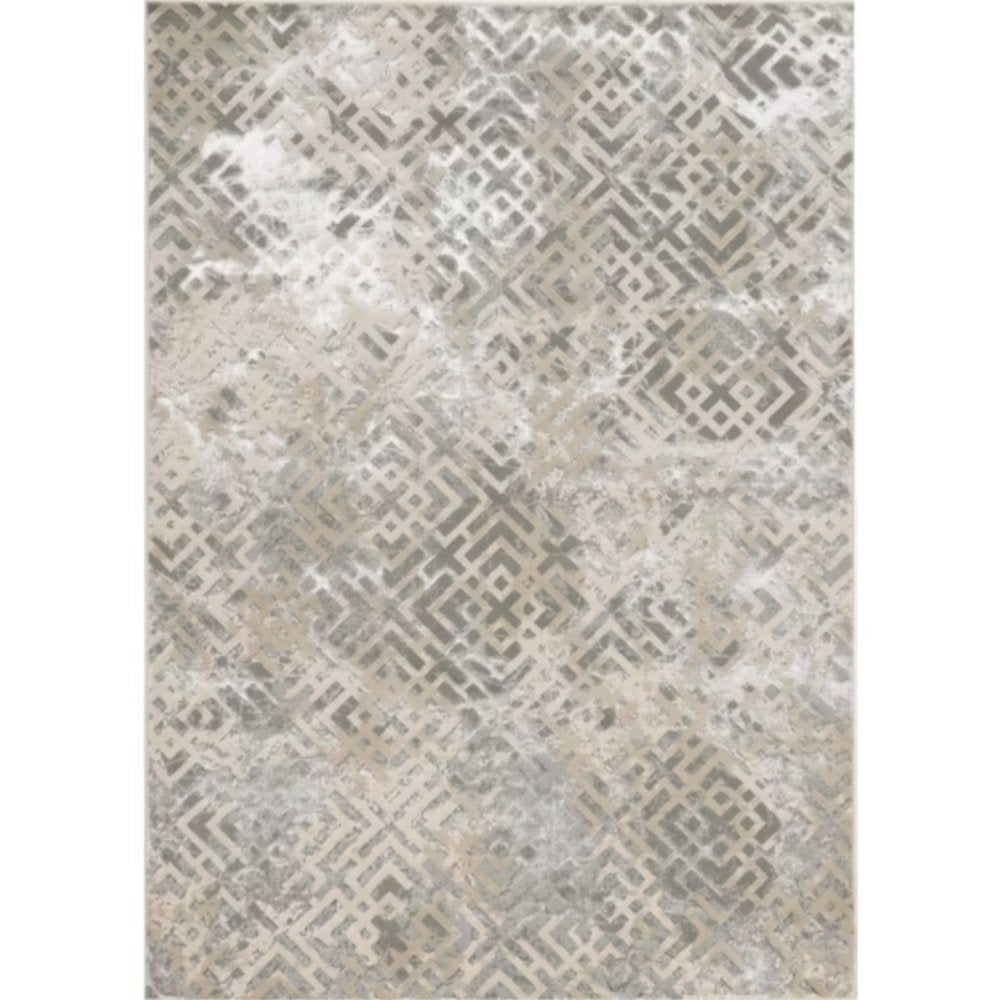 3' X 5' Sand And Light Blue Geometric Distressed Area Rug