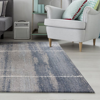 3' X 5' Blue And Gray Abstract Area Rug