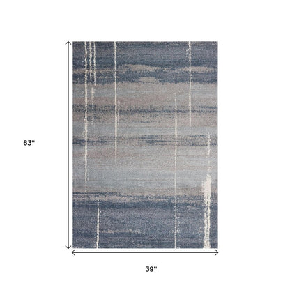 3' X 5' Blue And Gray Abstract Area Rug