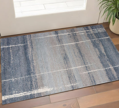 3' X 5' Blue And Gray Abstract Area Rug