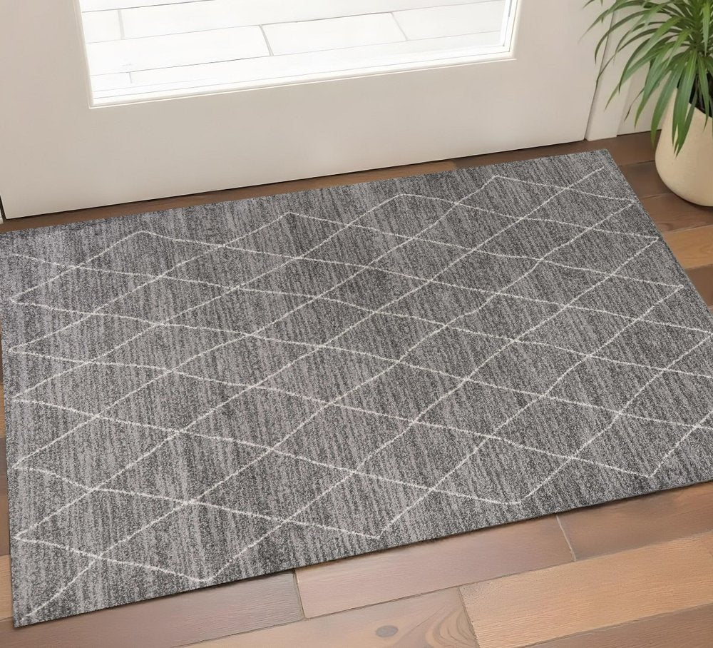 3' X 5' Gray And Ivory Geometric Area Rug