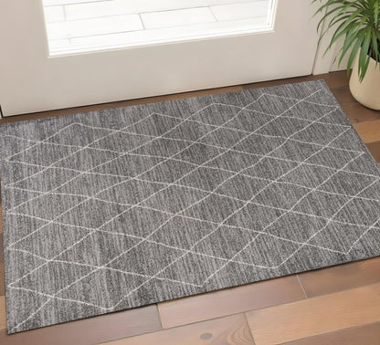 3' X 5' Gray And Ivory Geometric Area Rug