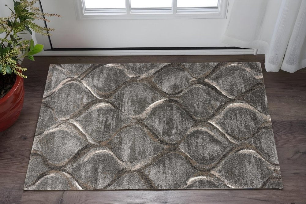 3' X 5' Charcoal And Light Gray Ogee Area Rug