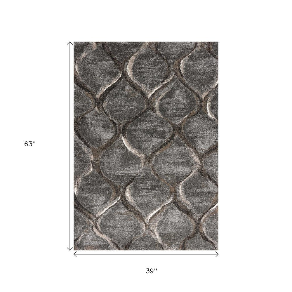 3' X 5' Charcoal And Light Gray Ogee Area Rug