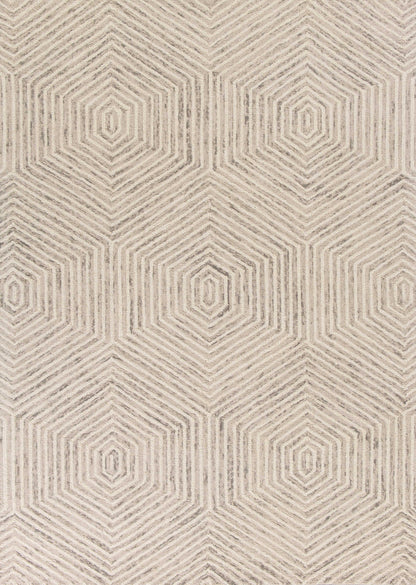 3' X 5' Ivory Geometric Hexagon Wool Area Rug