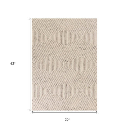 3' X 5' Sand And Beige Wool Geometric Hand Tufted Area Rug