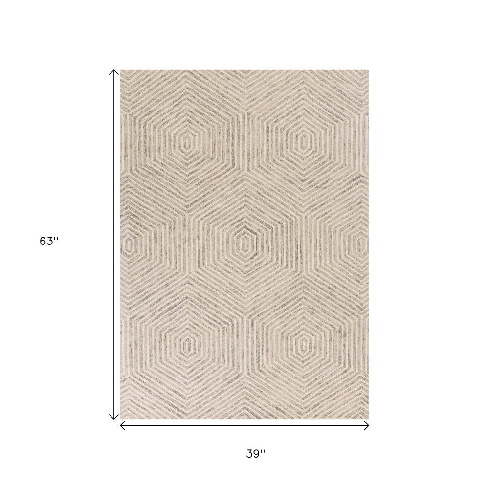 3' X 5' Sand And Beige Wool Geometric Hand Tufted Area Rug