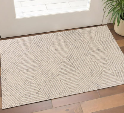 3' X 5' Sand And Beige Wool Geometric Hand Tufted Area Rug