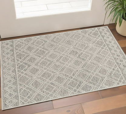3' X 5' Sand Beige And Ivory Wool Geometric Hand Tufted Area Rug