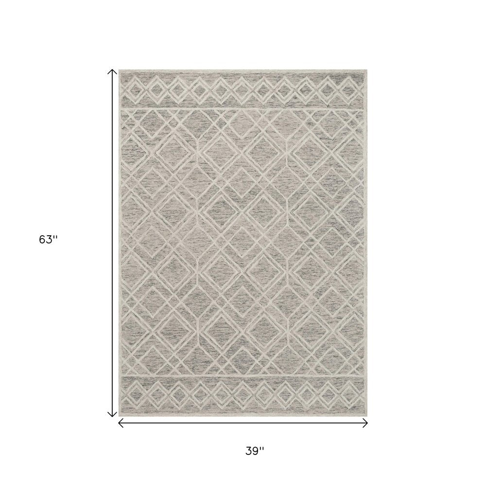3' X 5' Sand Beige And Ivory Wool Geometric Hand Tufted Area Rug