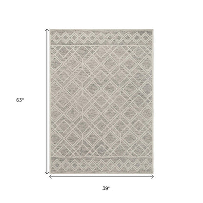 3' X 5' Sand Beige And Ivory Wool Geometric Hand Tufted Area Rug