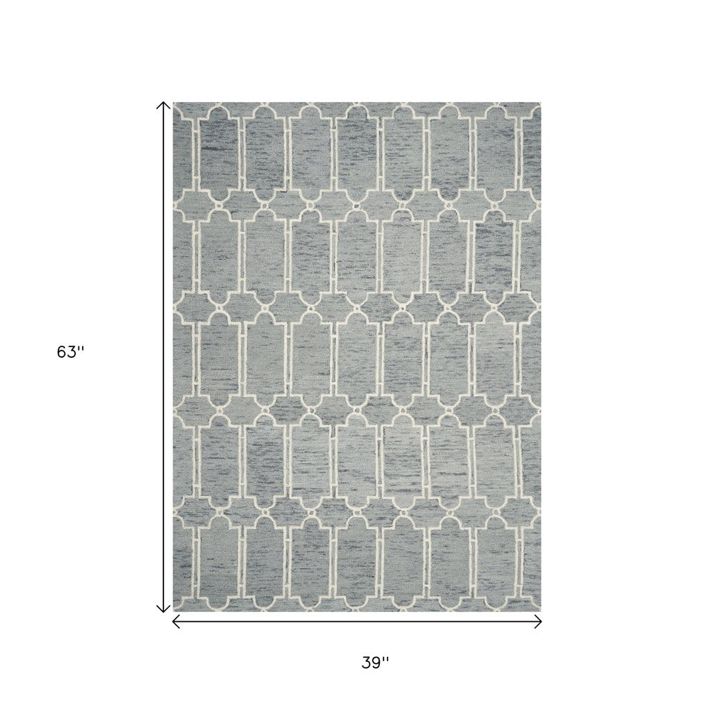 3' X 5' Slate Blue And Ivory Wool Geometric Hand Tufted Area Rug