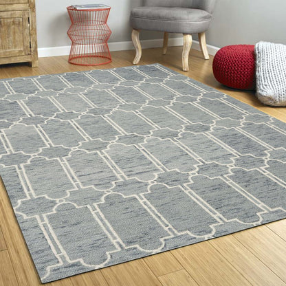 3' X 5' Slate Blue And Ivory Wool Geometric Hand Tufted Area Rug